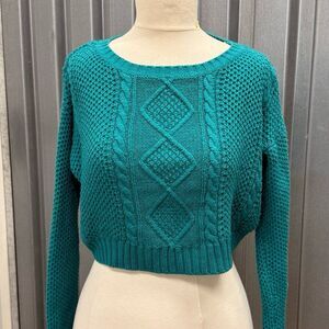 Tobi teal blue green cable knit cropped sweater